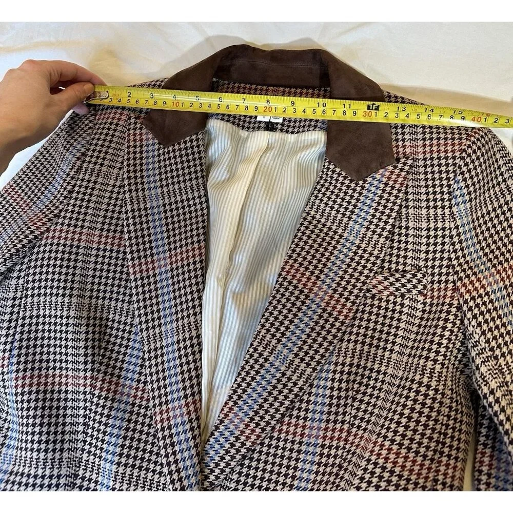 Veronica Beard Women's Destry Suede Trimmed Houndstooth Tweed Blazer Brown 6 - Picture 9 of 10